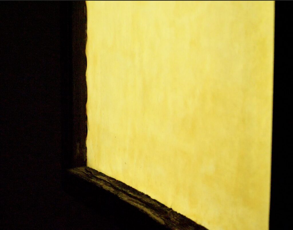 Detail of old wooden window frame with moss