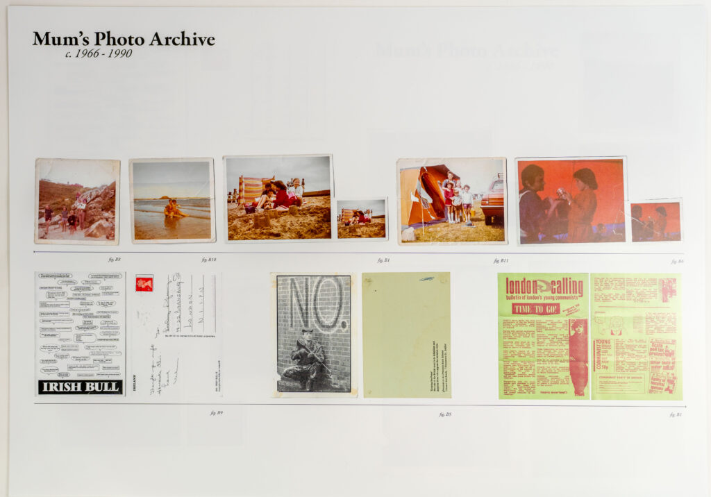 A layout of family photos and political documents from the 1960s–90s titled “Mum’s Photo Archive.”